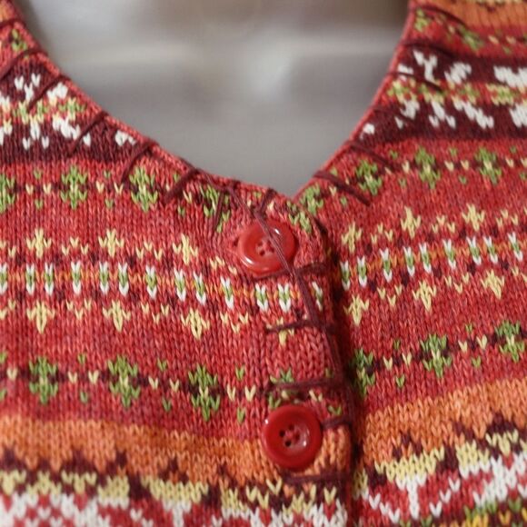 Tiara Vintage Orange Nordic Knit Cardigan Sweater LG - Picture 3 of 11
